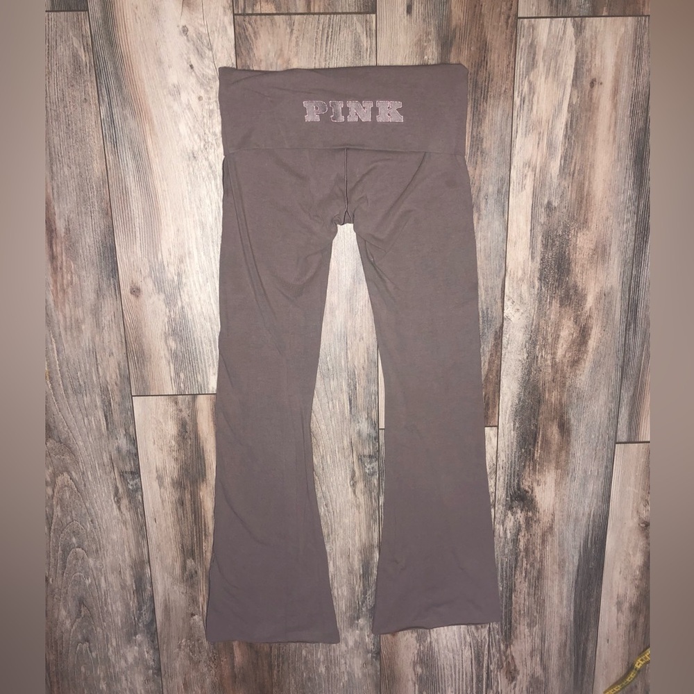 PINK by V.S foldover Taupe Yoga pants with PINK on back